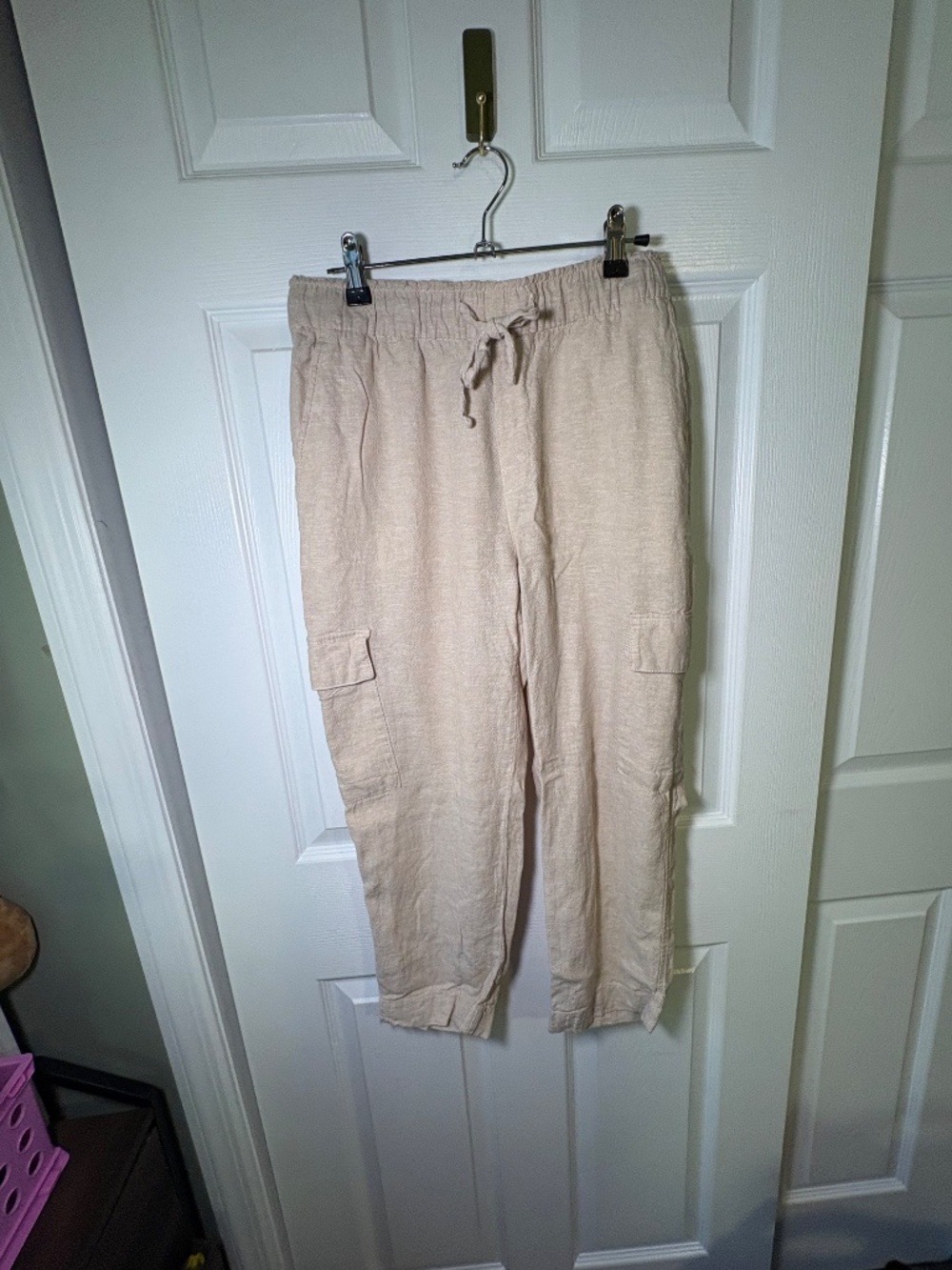 GAP Easy Pant Small Petite Beige Linen Blend Cargo Jogger Drawstring Pants
